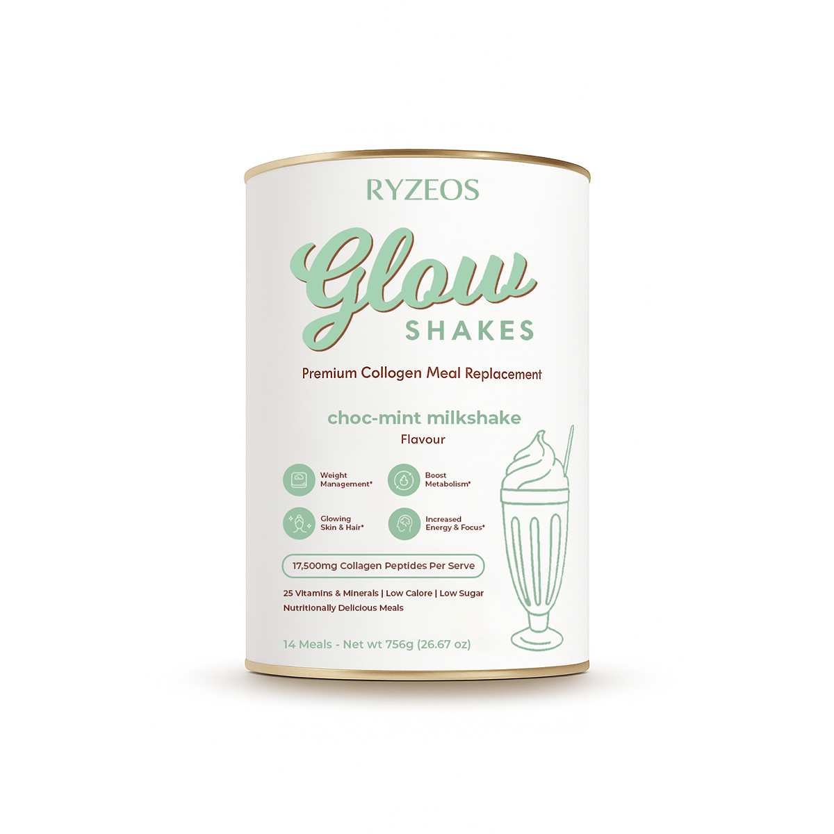 Ryzeos Choc-Mint Collagen Meal Replacement - 784g