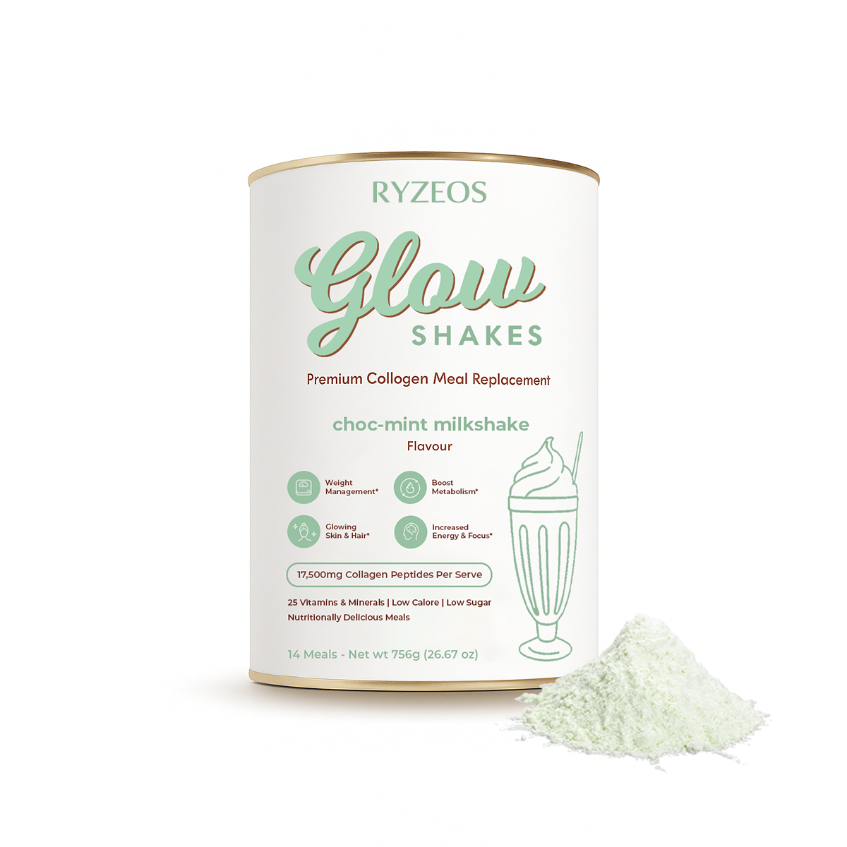 Ryzeos Choc-Mint Collagen Meal Replacement - 784g