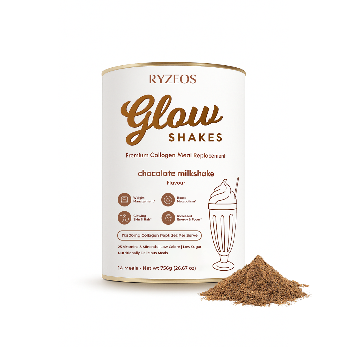 Ryzeos Chocolate Milkshake Collagen Meal Replacement - 756g